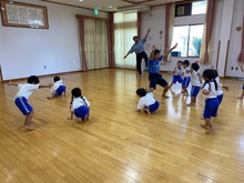 体を大きく伸ばして止まっている写真