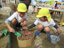 屋外で遊ぶこどもの写真