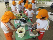 草花等を使って、おいしいごちそうを作ります