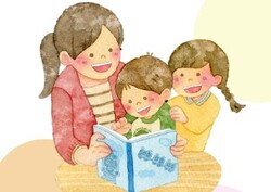 読書をする親子のイラスト