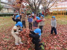 落ち葉で遊んでいる様子