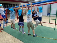 雲梯で遊んでいる写真