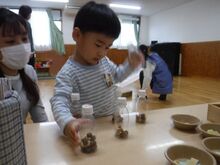 木の実や木片を手に取るこどもたちの写真2